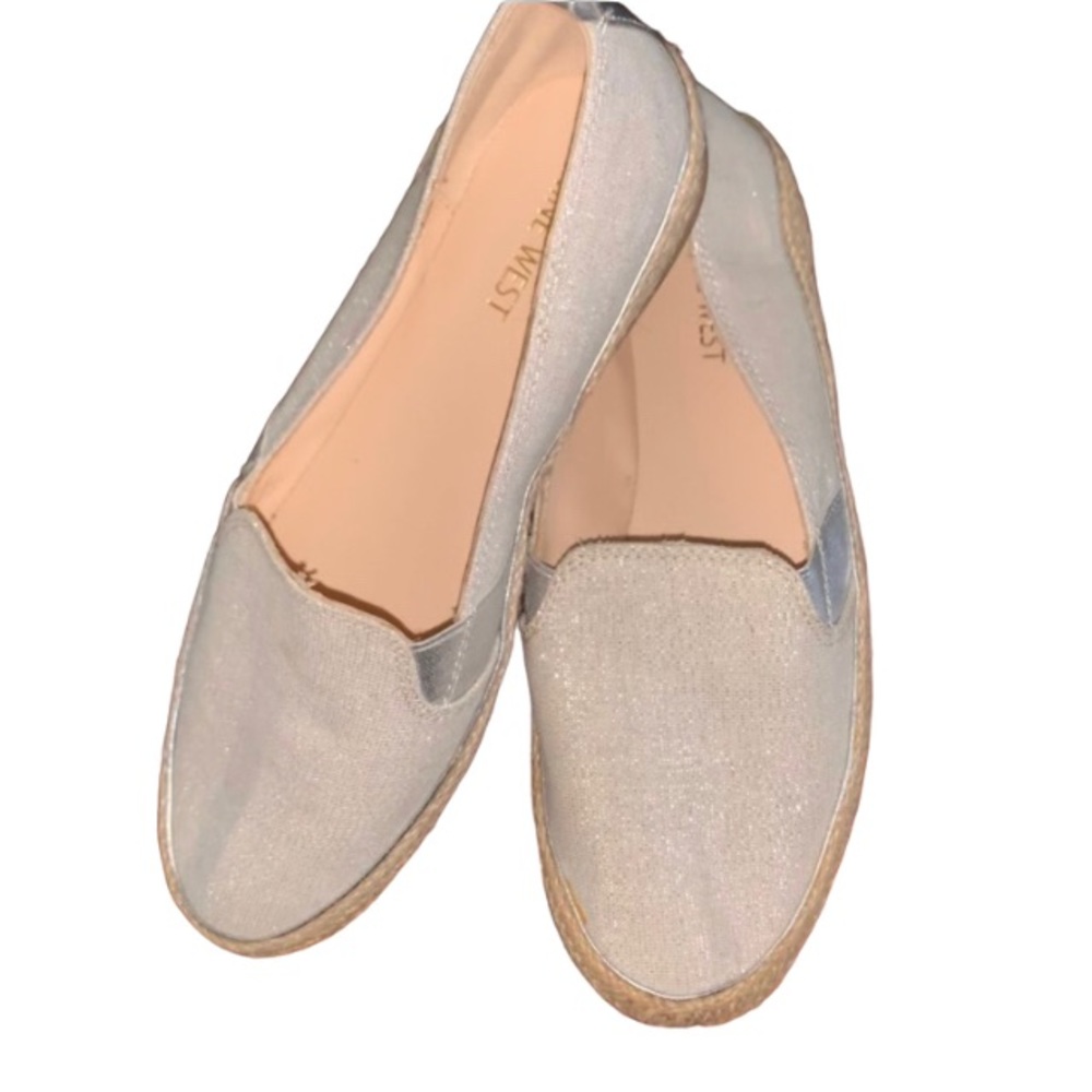 NINE WEST ZUHA sparkly LINEN Espadrille slip on shoes womens size 8.5